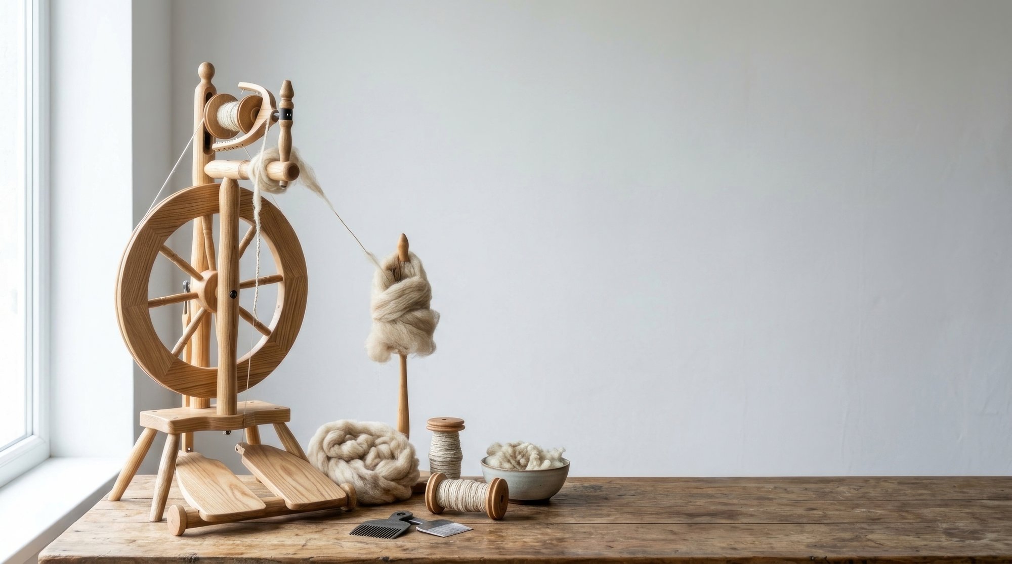 Interno atelier con tavolo da lavoro e materiali